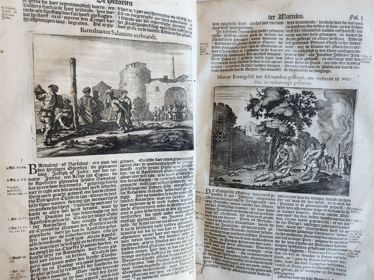 1671 HISTORY of MARTYRS antique ILLUSTRATED FOLIO in DUTCH vellum binding