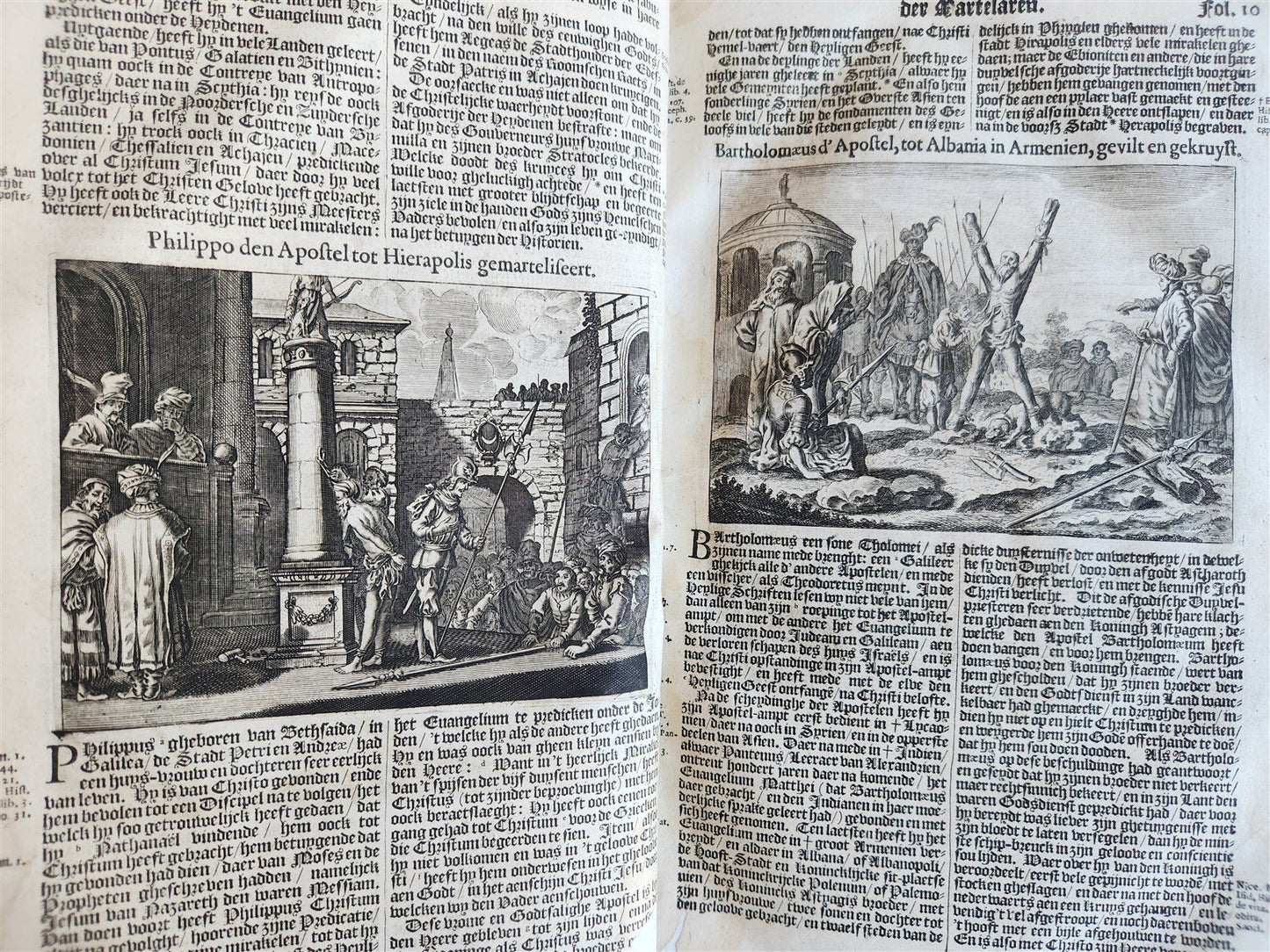 1671 HISTORY of MARTYRS antique ILLUSTRATED FOLIO in DUTCH vellum binding