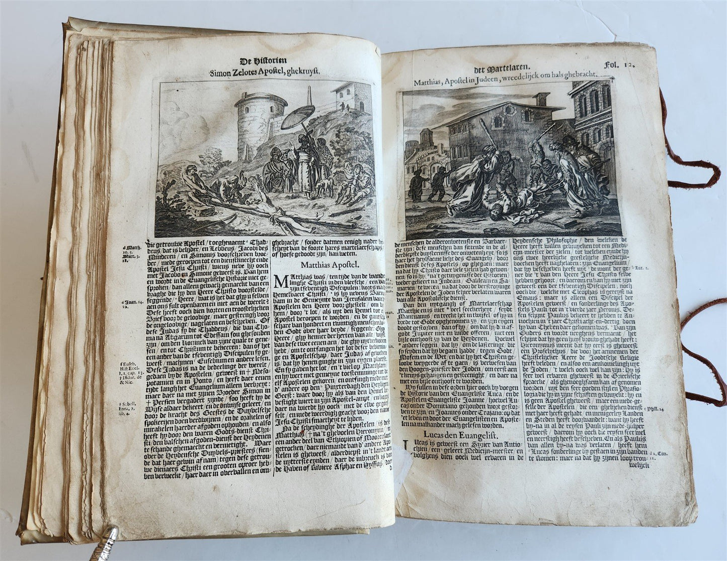 1671 HISTORY of MARTYRS antique ILLUSTRATED FOLIO in DUTCH vellum binding