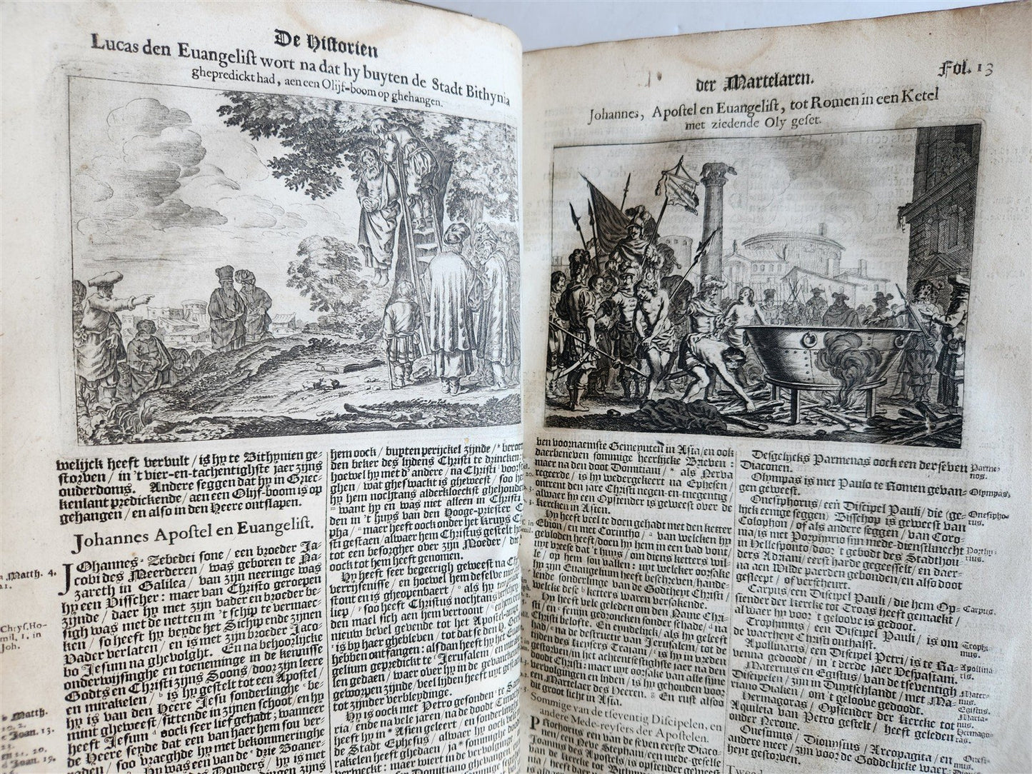 1671 HISTORY of MARTYRS antique ILLUSTRATED FOLIO in DUTCH vellum binding