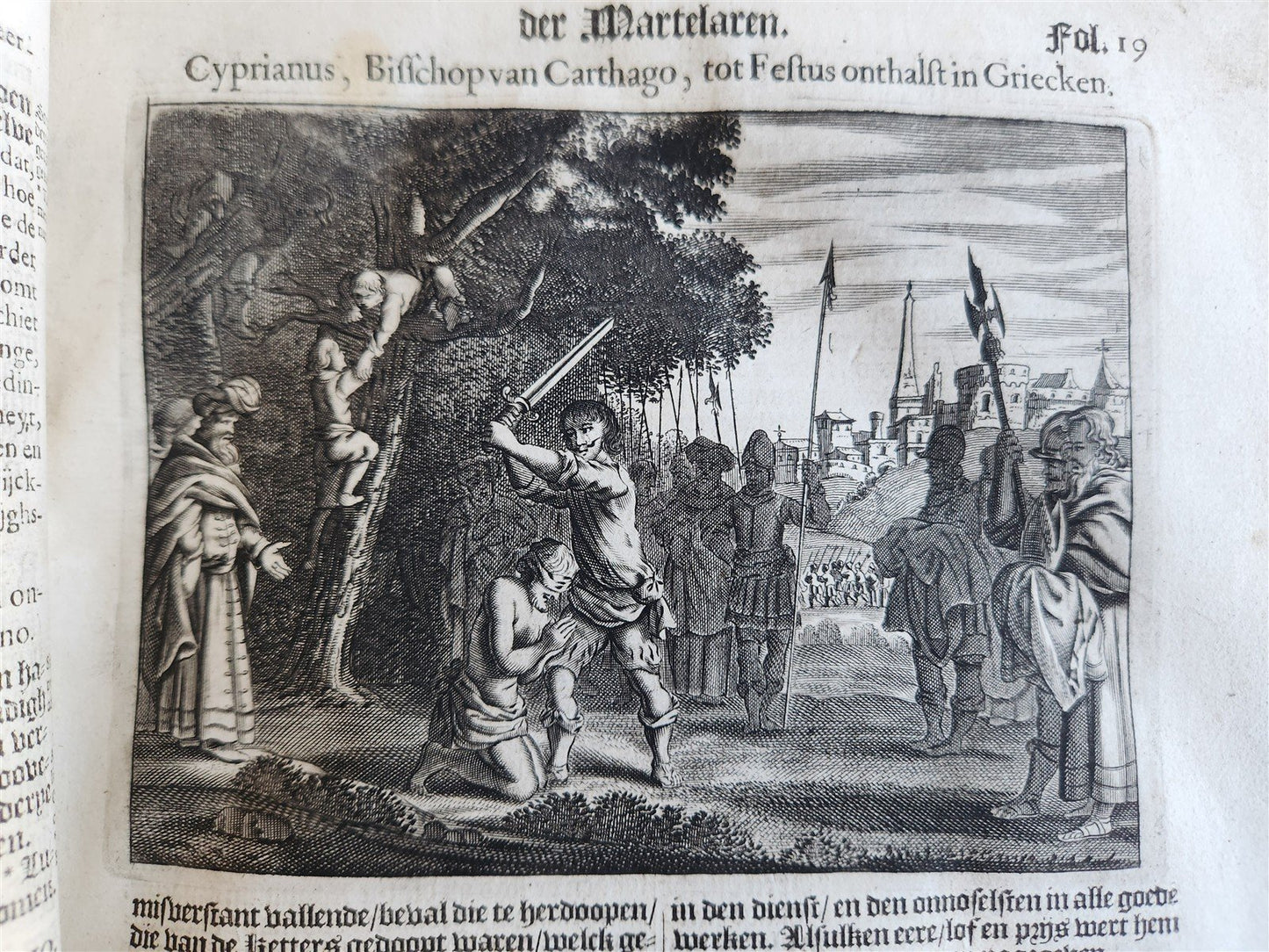 1671 HISTORY of MARTYRS antique ILLUSTRATED FOLIO in DUTCH vellum binding