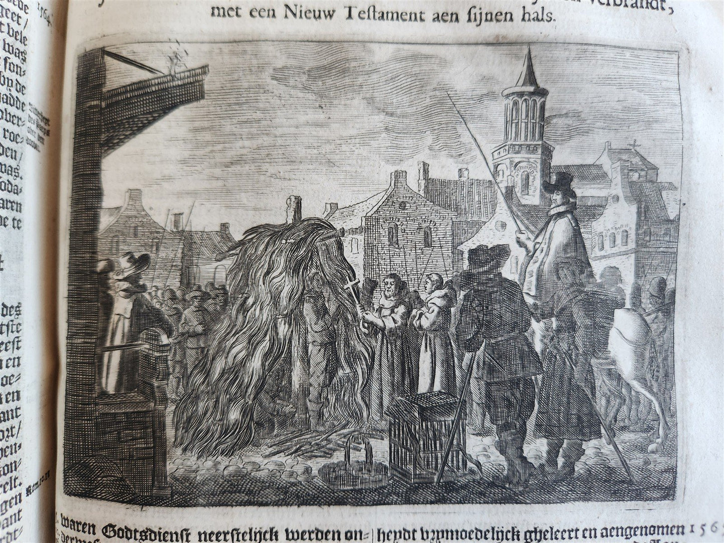1671 HISTORY of MARTYRS antique ILLUSTRATED FOLIO in DUTCH vellum binding
