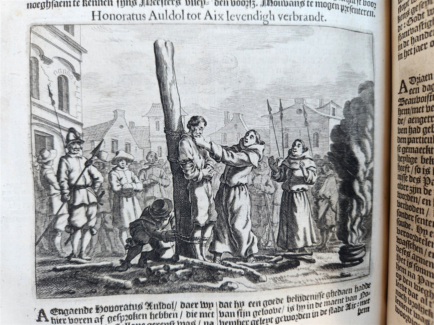 1671 HISTORY of MARTYRS antique ILLUSTRATED FOLIO in DUTCH vellum binding