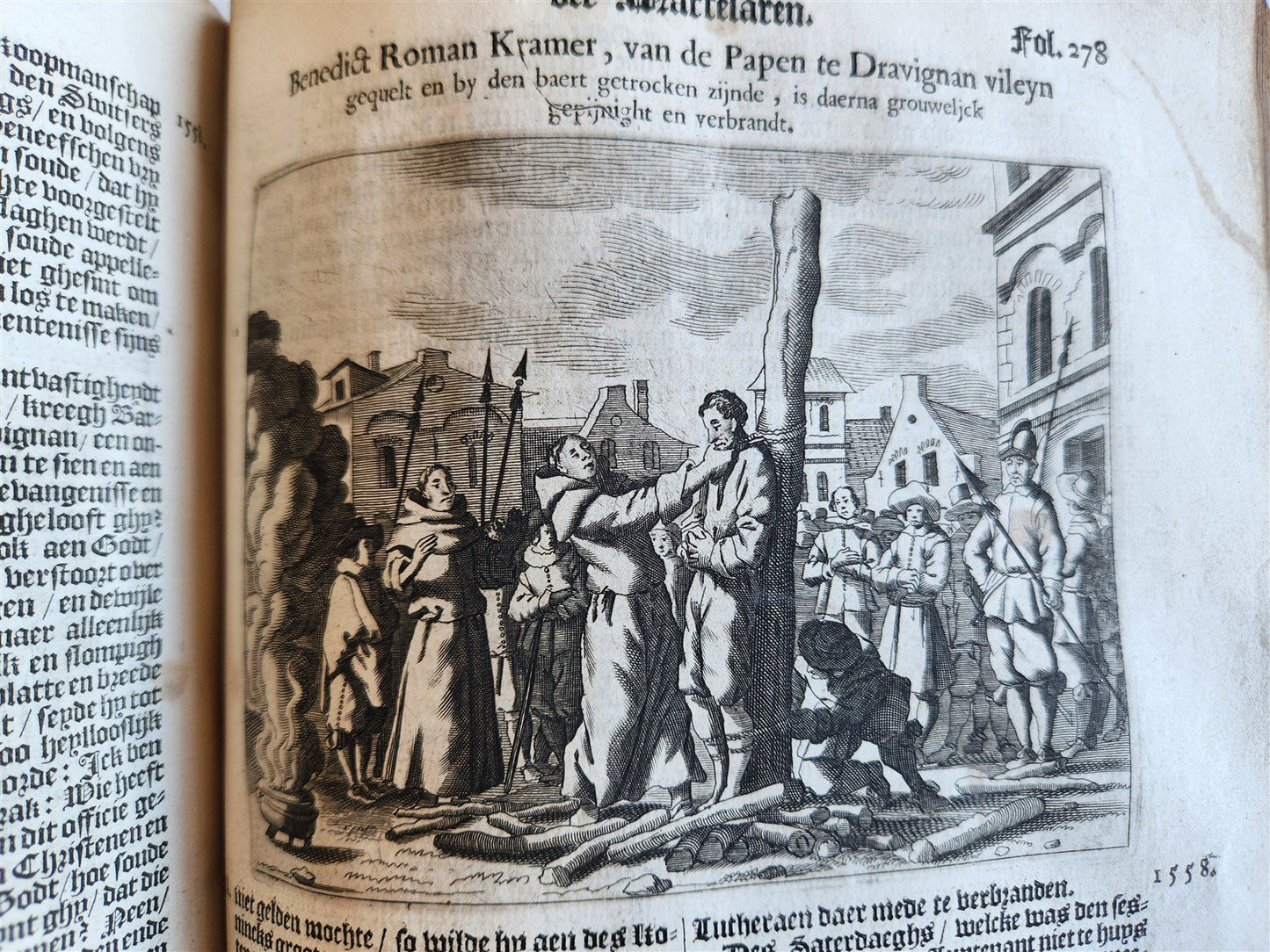 1671 HISTORY of MARTYRS antique ILLUSTRATED FOLIO in DUTCH vellum binding