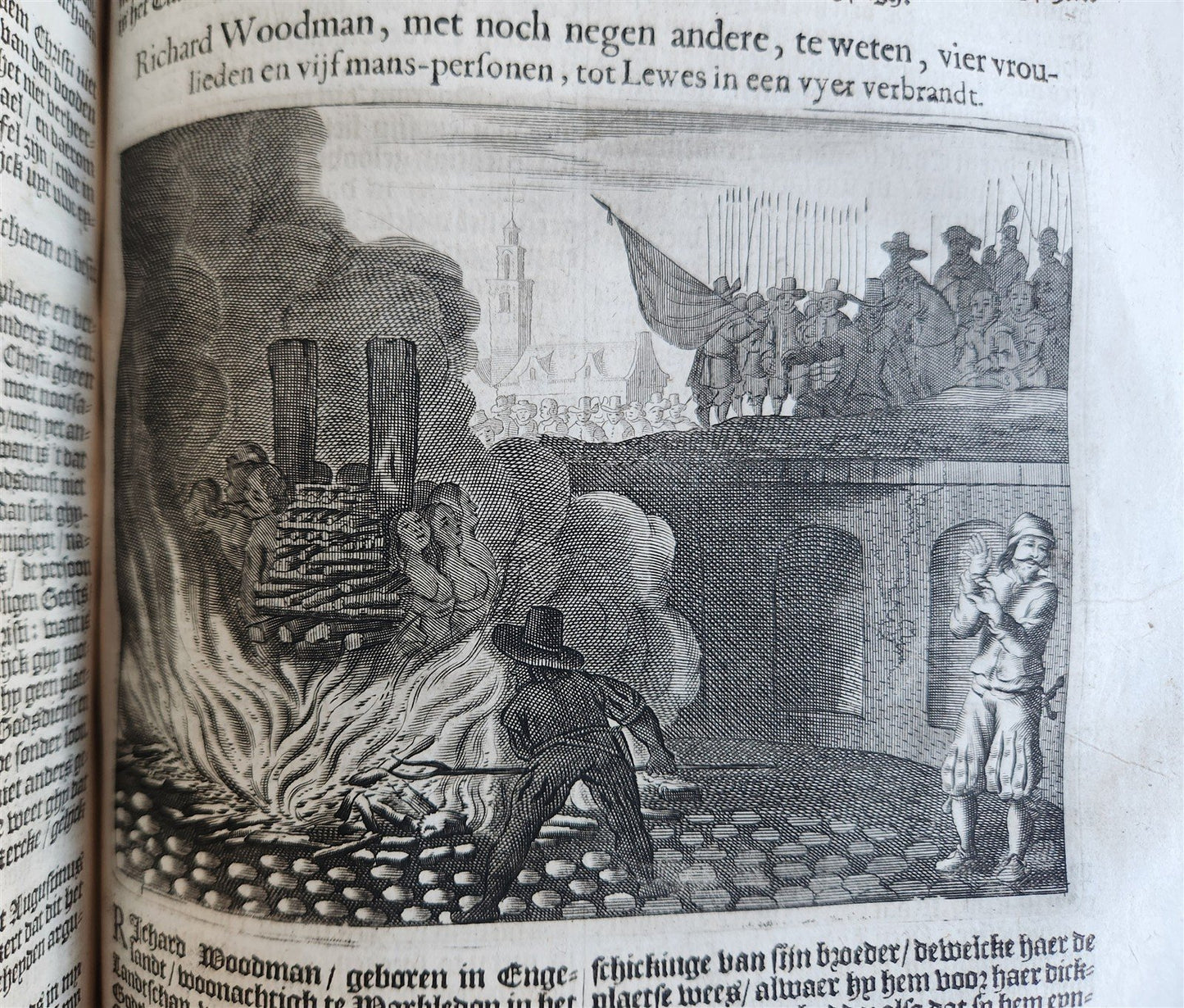 1671 HISTORY of MARTYRS antique ILLUSTRATED FOLIO in DUTCH vellum binding