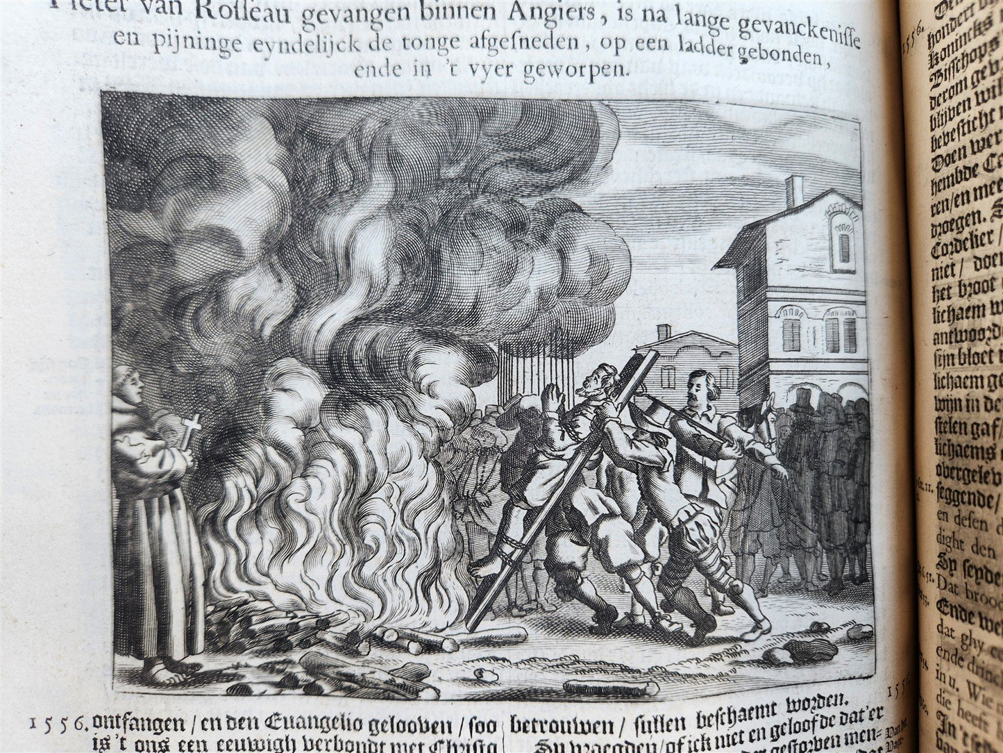 1671 HISTORY of MARTYRS antique ILLUSTRATED FOLIO in DUTCH vellum binding