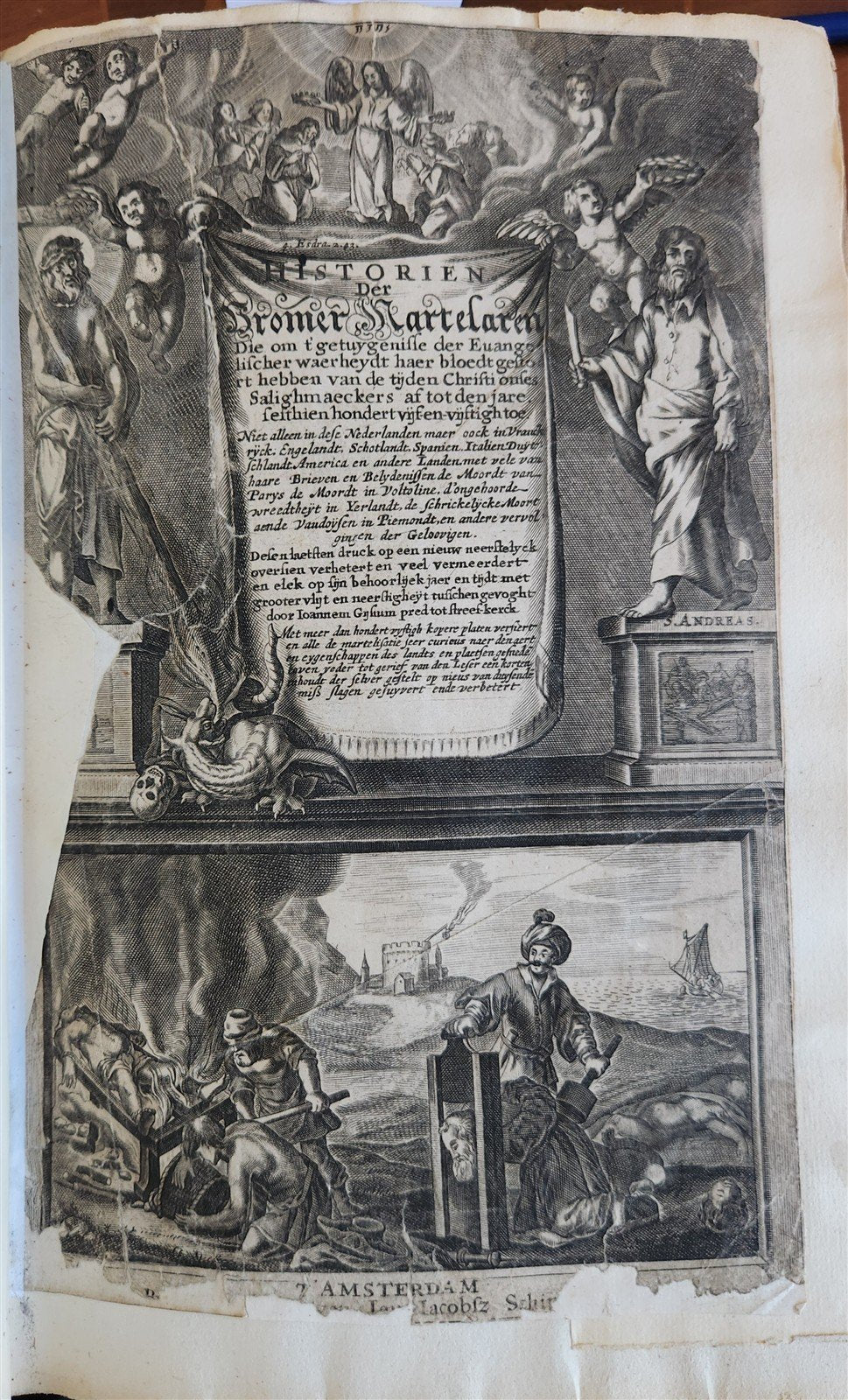 1671 HISTORY of MARTYRS antique ILLUSTRATED FOLIO in DUTCH vellum binding