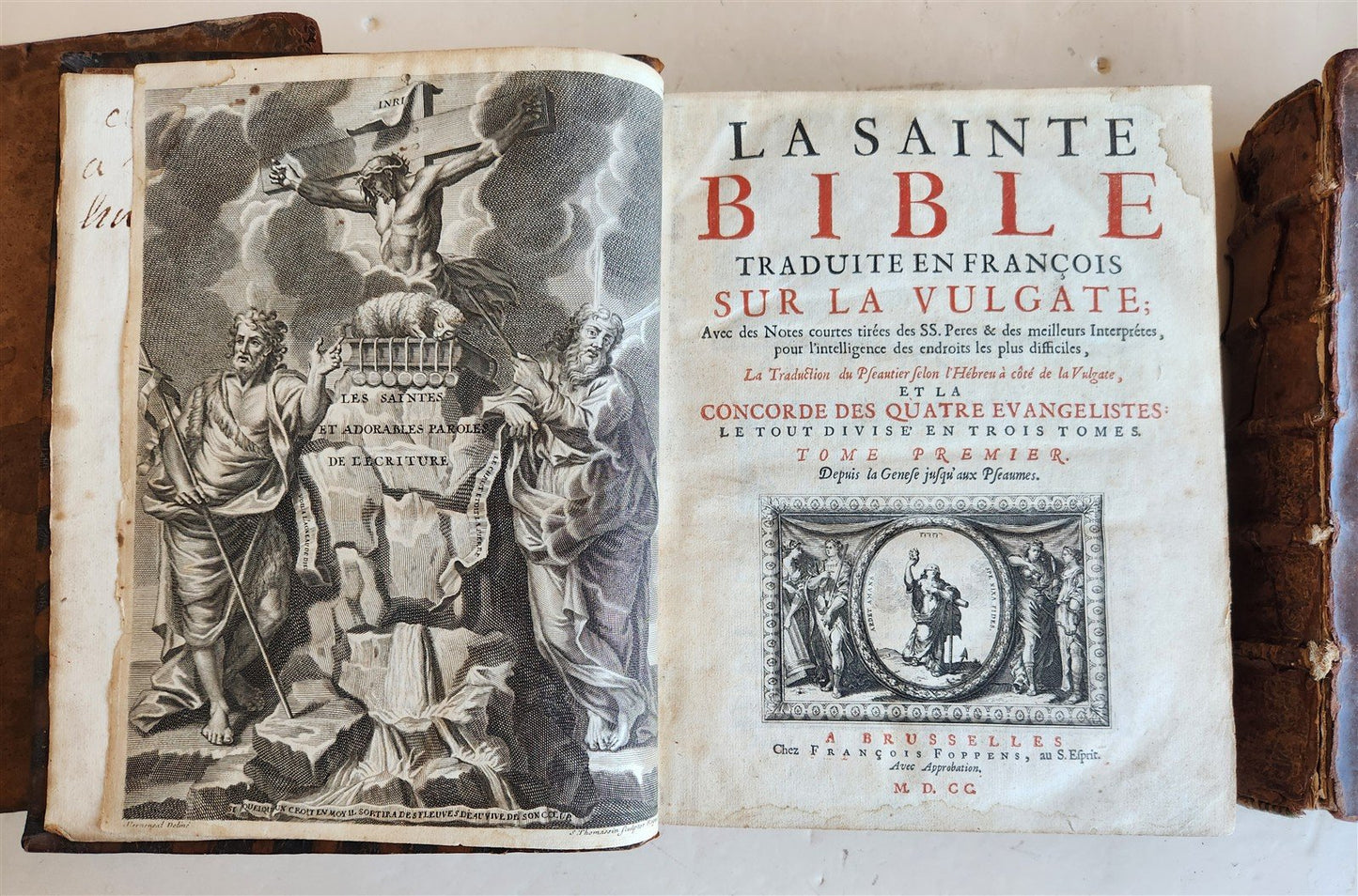 1700 BIBLE in FRENCH 3 VOLUMES antique ILLUSTRATED w/ MAP La Sainte Bible