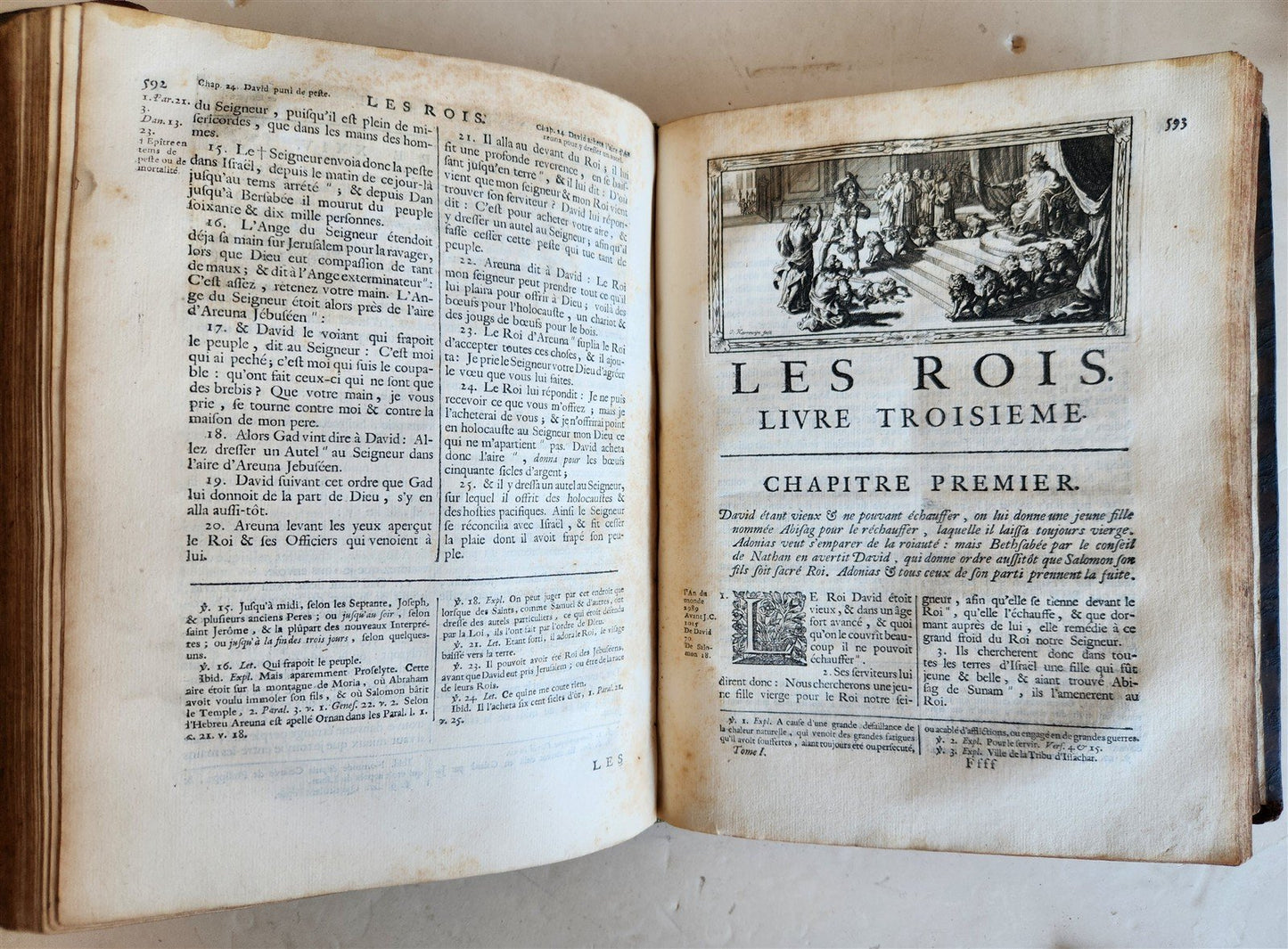 1700 BIBLE in FRENCH 3 VOLUMES antique ILLUSTRATED w/ MAP La Sainte Bible