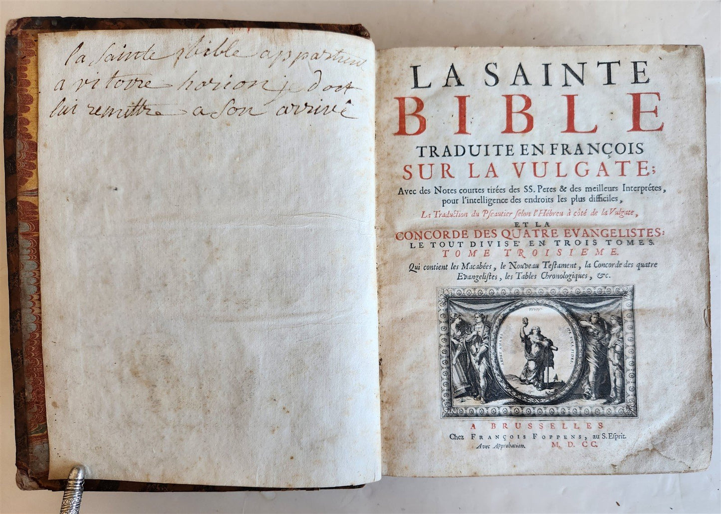 1700 BIBLE in FRENCH 3 VOLUMES antique ILLUSTRATED w/ MAP La Sainte Bible