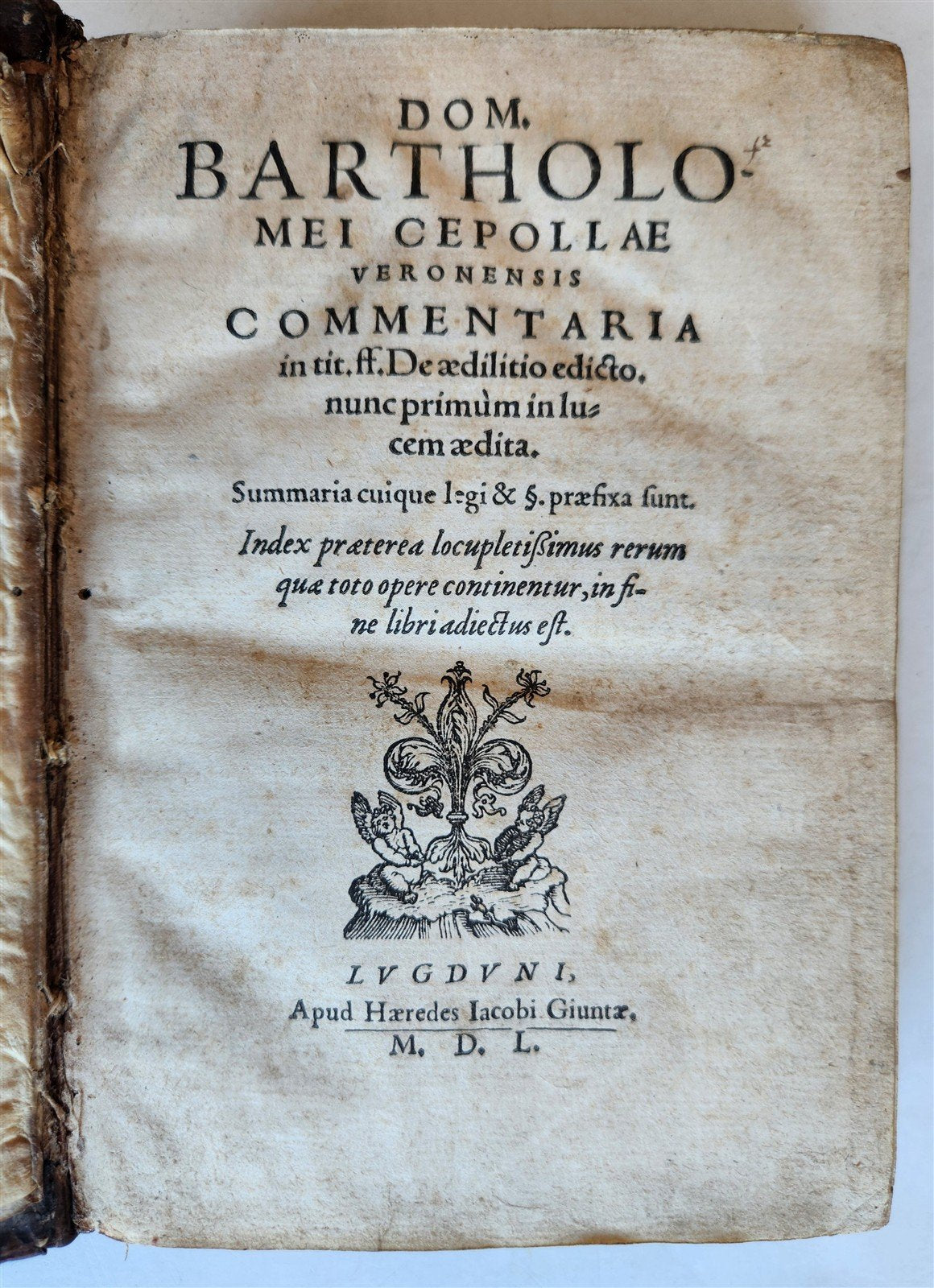1550 LAW BOOK by Bartholomei Cipolla antique 16th C. original binding