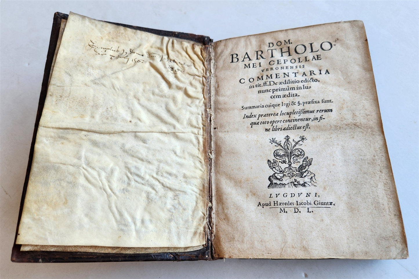 1550 LAW BOOK by Bartholomei Cipolla antique 16th C. original binding