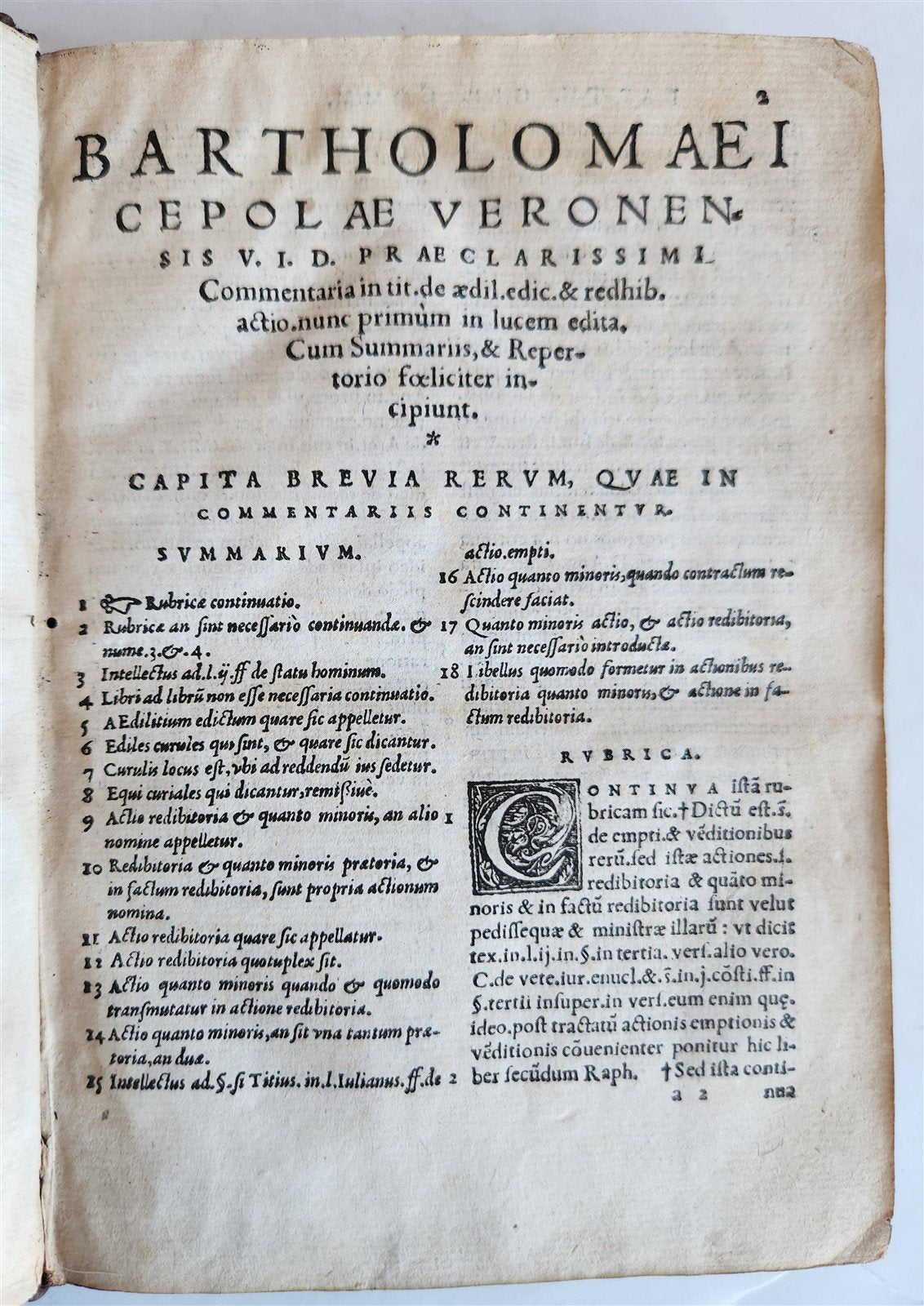 1550 LAW BOOK by Bartholomei Cipolla antique 16th C. original binding