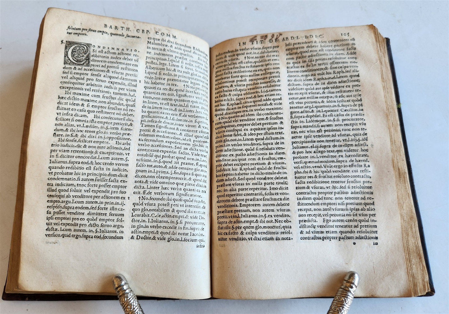 1550 LAW BOOK by Bartholomei Cipolla antique 16th C. original binding