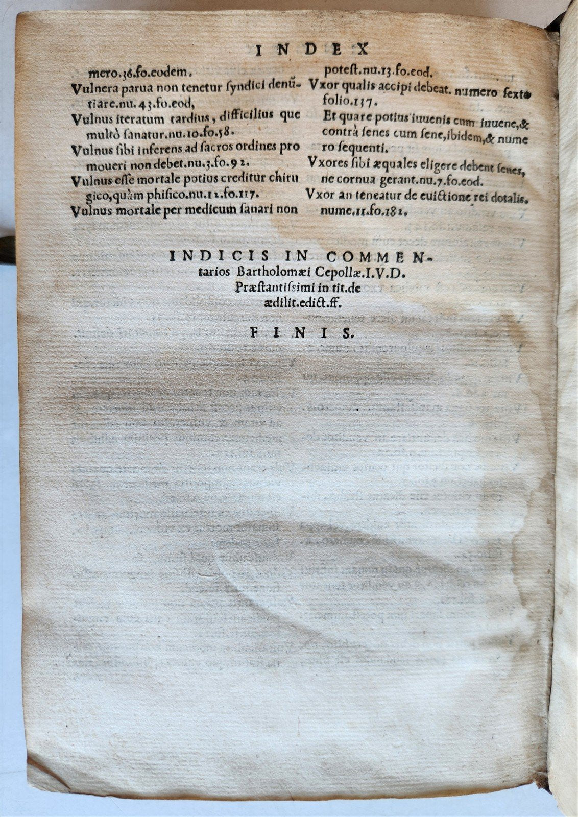 1550 LAW BOOK by Bartholomei Cipolla antique 16th C. original binding