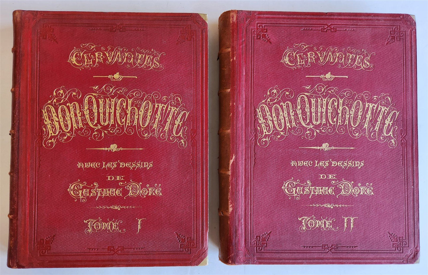 1869 DON QUIXOTE by CERVANTES illustrated by GUSTAVE DORE antique 2 FOLIO VOLS.