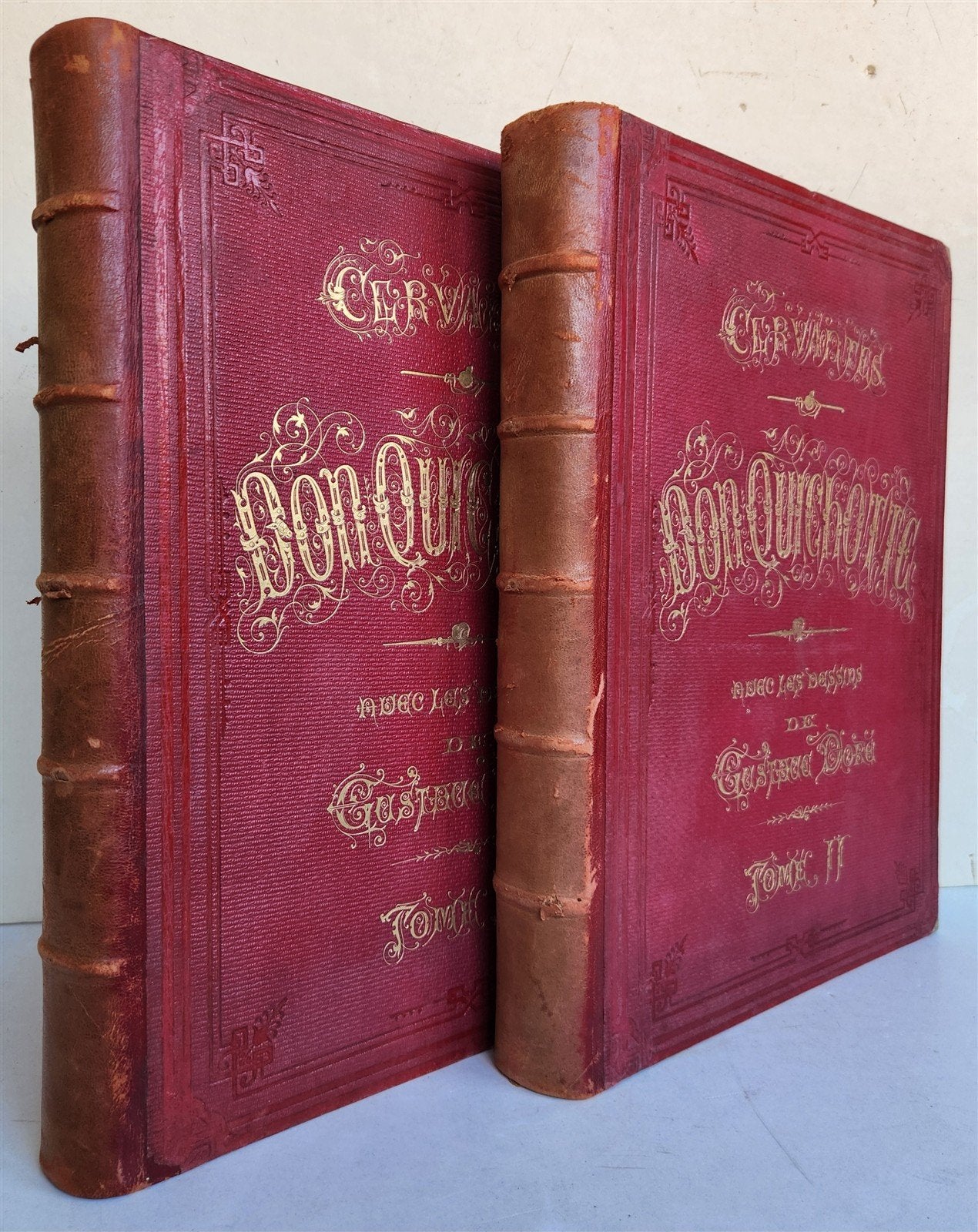 1869 DON QUIXOTE by CERVANTES illustrated by GUSTAVE DORE antique 2 FOLIO VOLS.