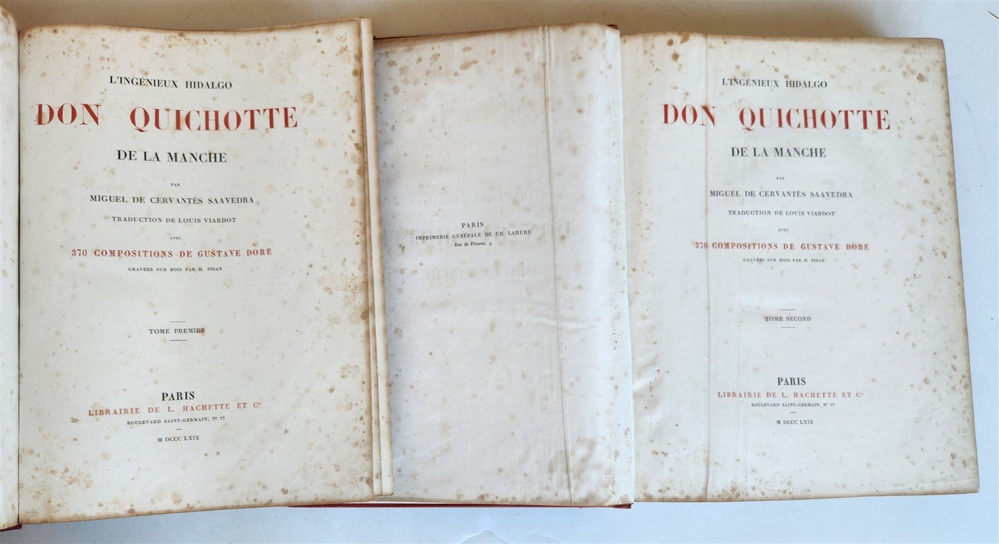 1869 DON QUIXOTE by CERVANTES illustrated by GUSTAVE DORE antique 2 FOLIO VOLS.