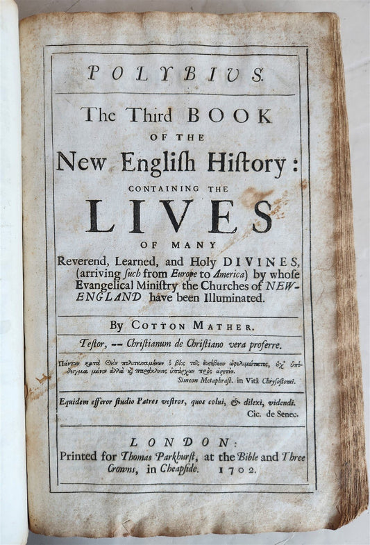 1702 MAGNALIA CHRISTI AMERICANA ECCLESIASTICAL HISTORY of NEW ENGLAND antique