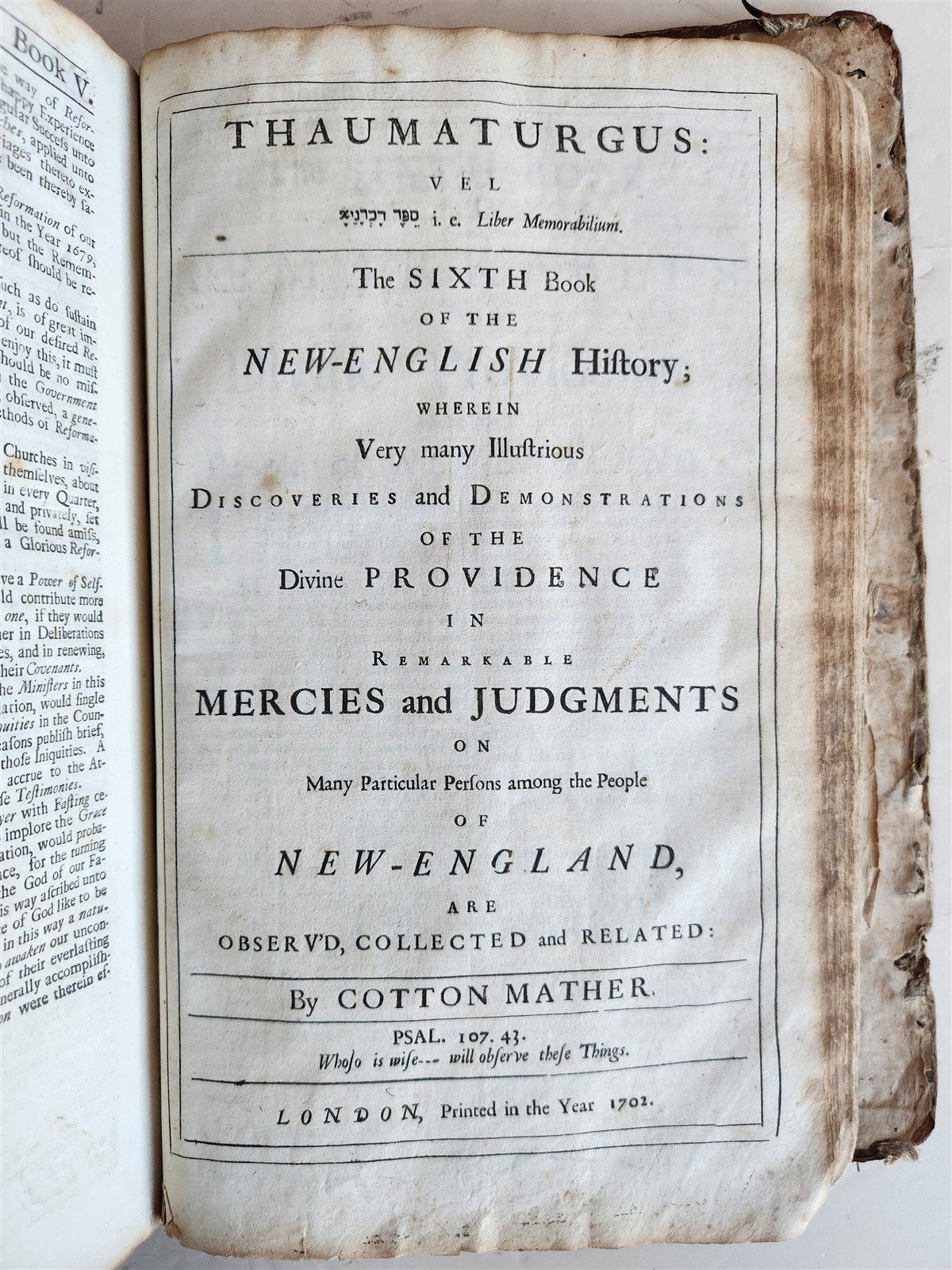 1702 MAGNALIA CHRISTI AMERICANA ECCLESIASTICAL HISTORY of NEW ENGLAND antique