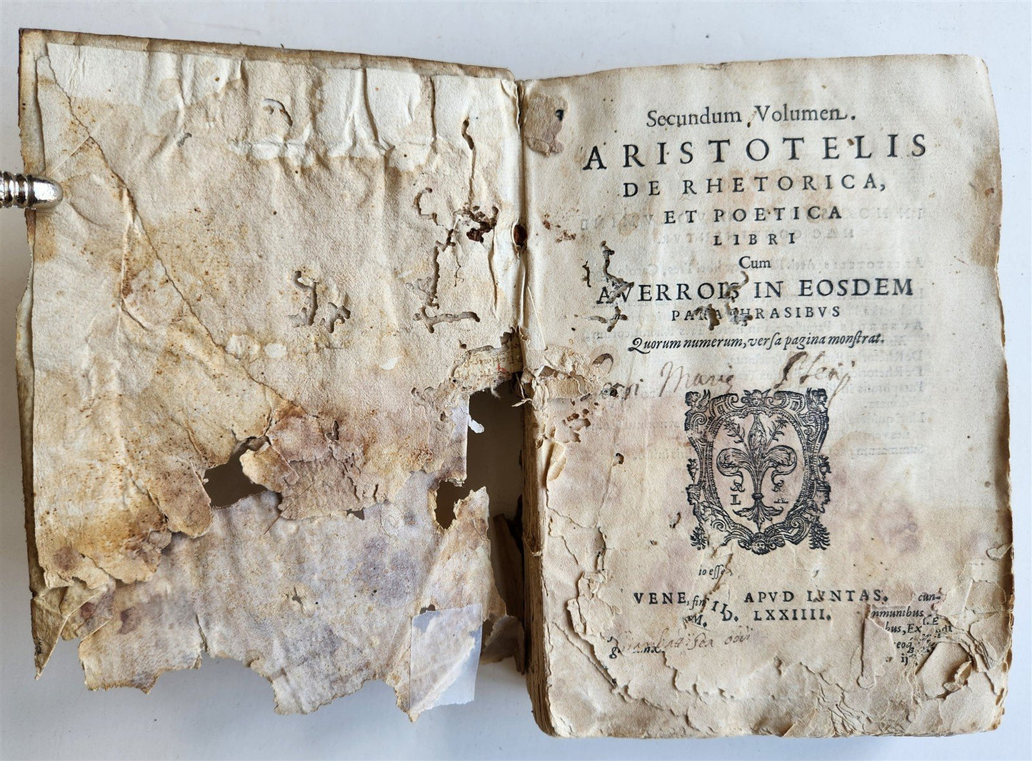 1574 ARISTOTLE antique ARISTOTELIS DE RHETORICA et POETICA 16 cent. VELLUM BOUND
