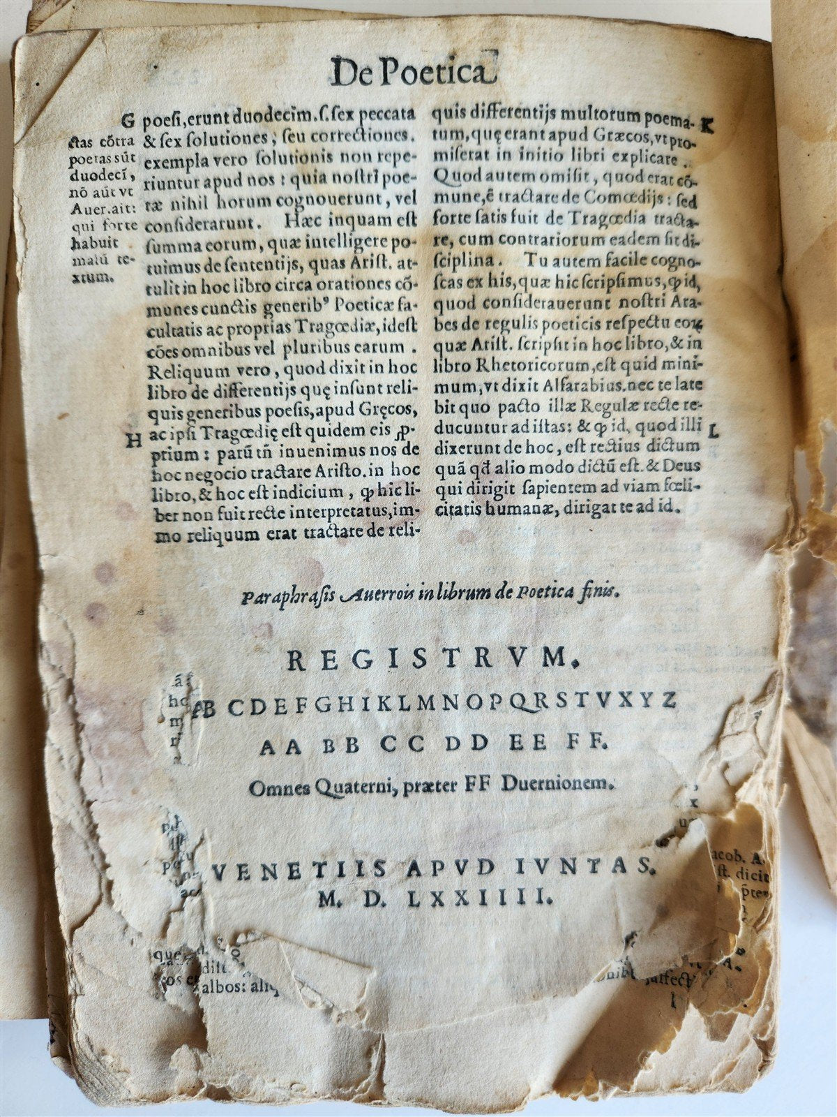1574 ARISTOTLE antique ARISTOTELIS DE RHETORICA et POETICA 16 cent. VELLUM BOUND