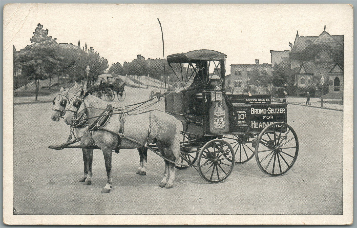BALTIMORE MD BROMO-SELTZER ADVERTISING CARRIAGE ANTIQUE POSTCARD
