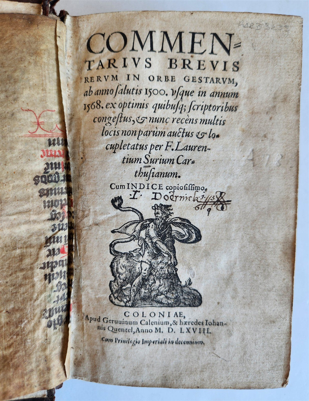 1568 HISTORY of the WORLD Commentarius Brevis Rerum in Orbe Gestarum ANTIQUE