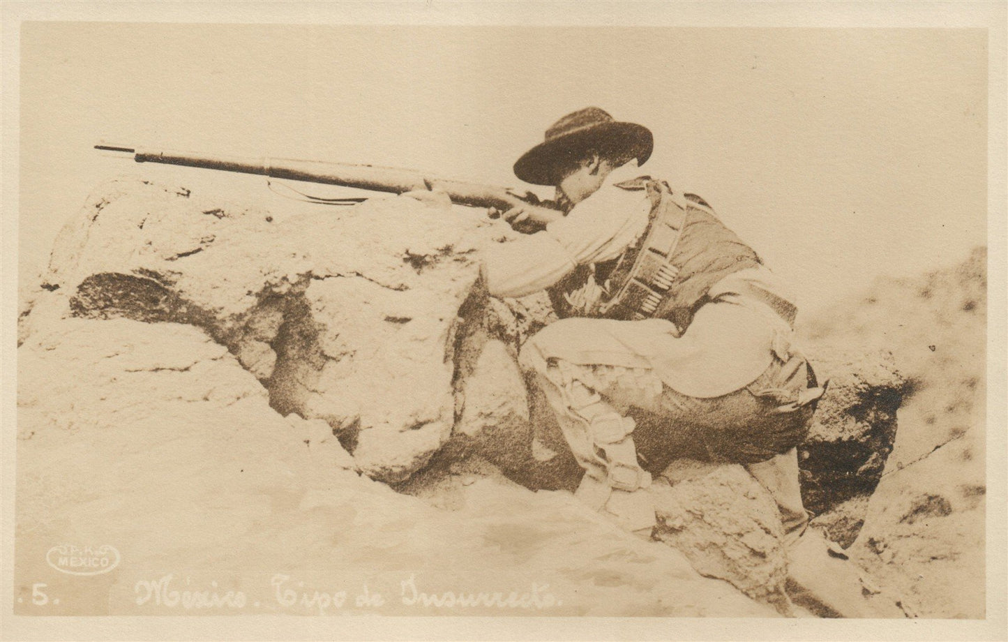 MEXICAN REVOLUTION MILITARY SCENE ANTIQUE REAL PHOTO POSTCARD RPPC