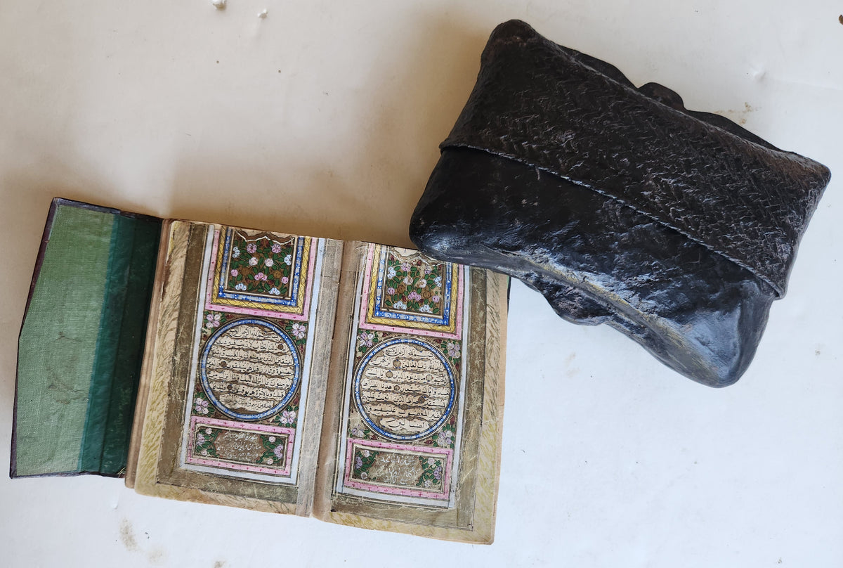 19th century KORAN OTTOMAN MANUSCRIPT ILLUMINATED antique QURAN ISLAMIC w/ CASE