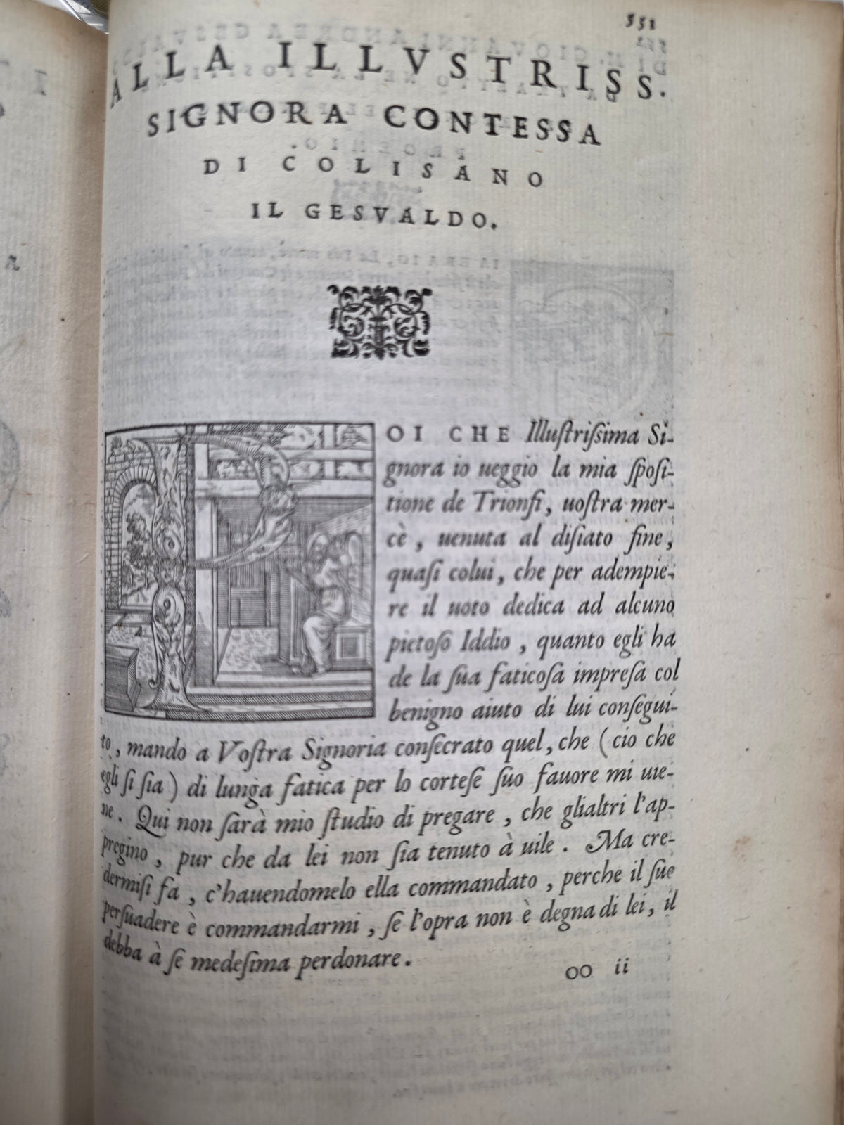 1553 PETRARCH VELLUM BINDING antique Con l'espositione di M. Giovanni Gesualdo