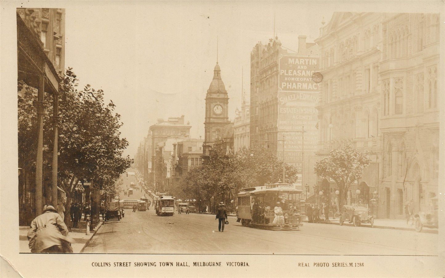 AUSTRALIA MELBOURNE COLLINS STREET ANTIQUE REAL PHOTO POSTCARD RPPC