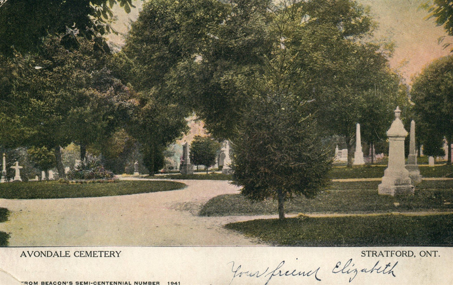 CANADA STRATFORD AVONDALE CEMETERY ANTIQUE POSTCARD