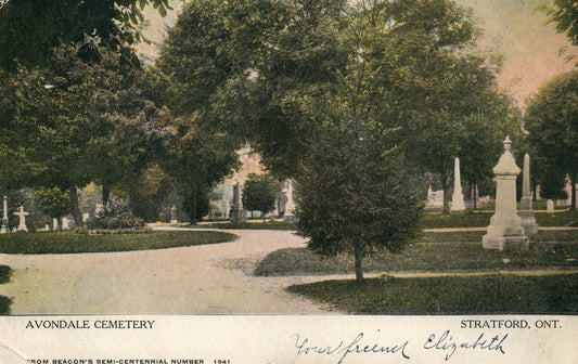 CANADA STRATFORD AVONDALE CEMETERY ANTIQUE POSTCARD