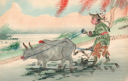 CHINESE STAMPS ART COLLAGE HAND DRAWN CHRISTMAS ANTIQUE POSTCARD