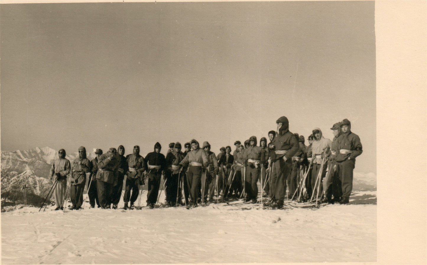 GROUP OF SKIERS ANTIQUE REAL PHOTO POSTCARD RPPC
