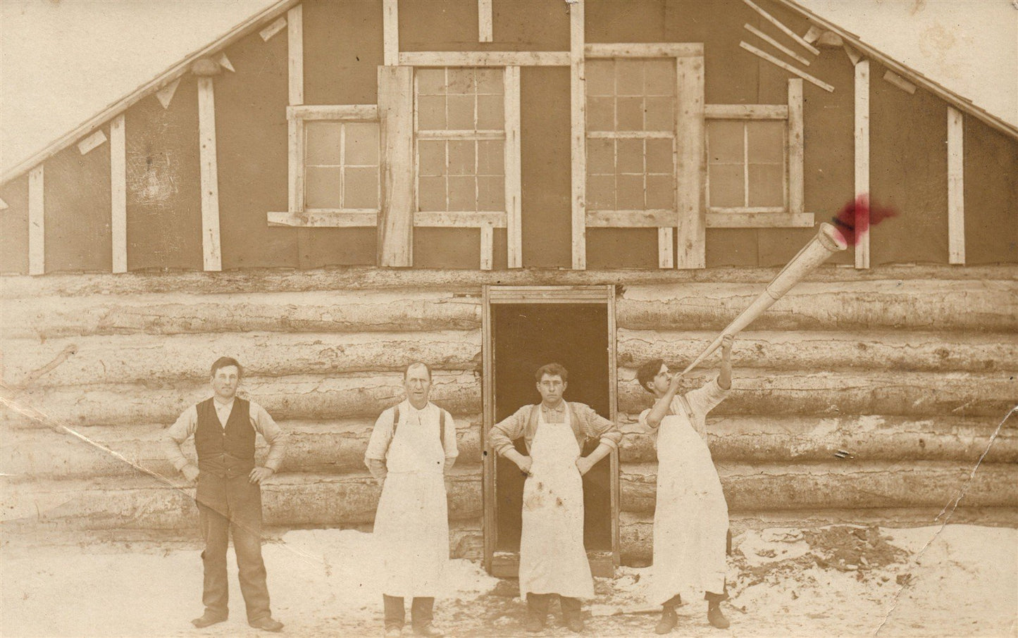GROUP OF PEOPLE w/ KANUN TRUMPET ANTIQUE REAL PHOTO POSTCARD RPPC