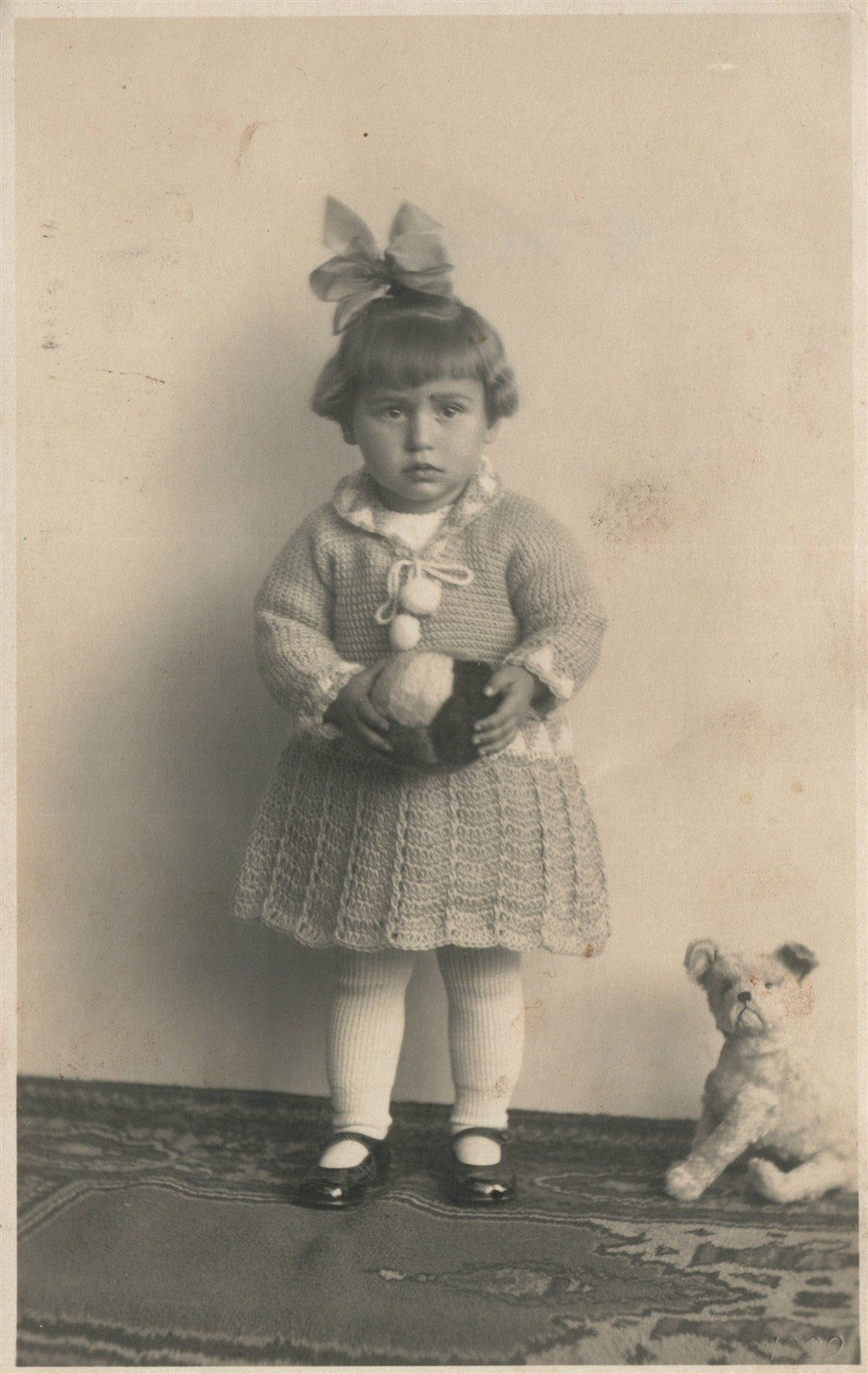 LITTLE GIRL w/ TOY DOG ANTIQUE REAL PHOTO POSTCARD RPPC