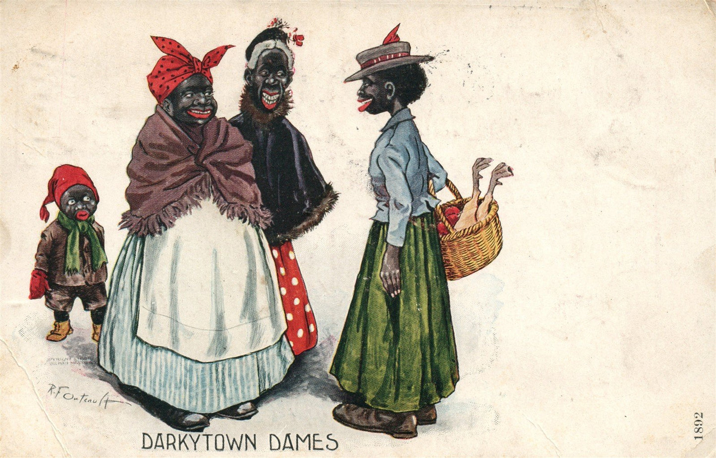 BLACK AMERICANA DARKETOWN DAMES ANTIQUE POSTCARD