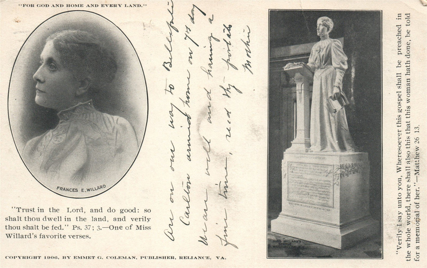 WOMEN'S SUFFRAGIST FRANCES WILLARD ANTIQUE POSTCARD