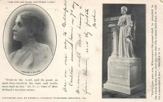 WOMEN'S SUFFRAGIST FRANCES WILLARD ANTIQUE POSTCARD