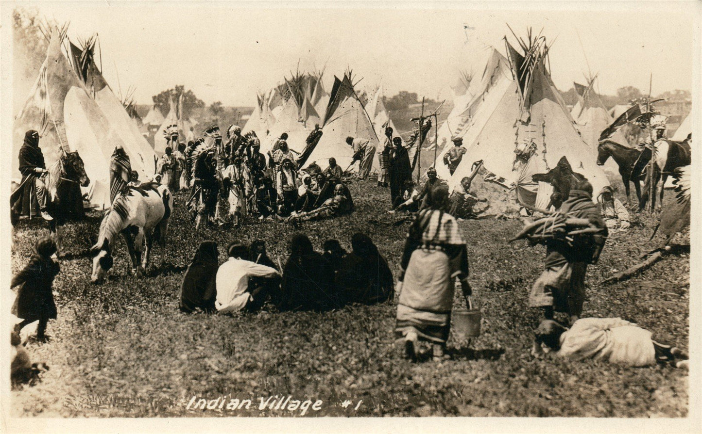 AMERICAN INDIAN VILLAGE ANTIQUE REAL PHOTO POSTCARD RPPC