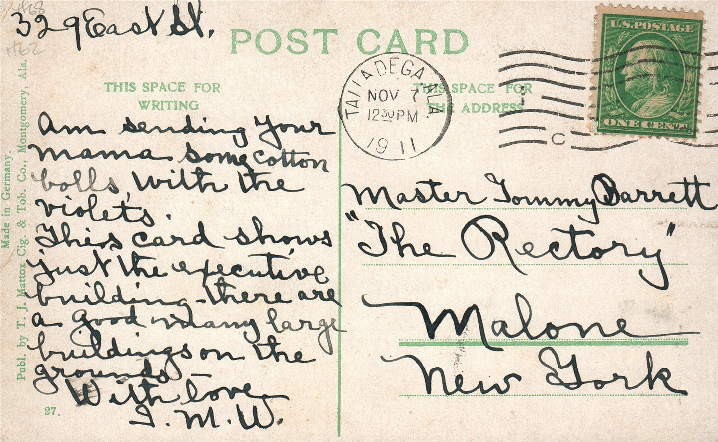 TALLADEGA AL INSTITUTE FOR THE DEAF ANTIQUE POSTCARD