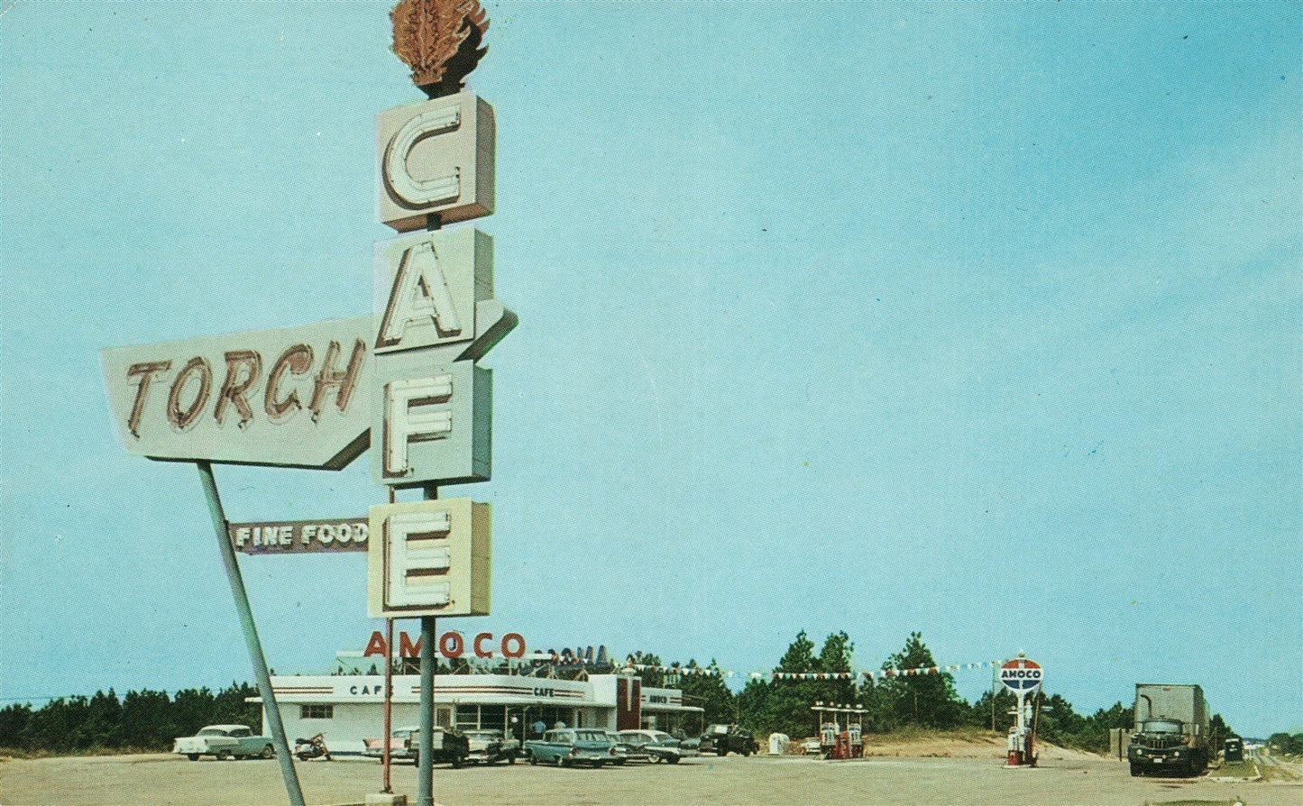 TUSKEGEE AL GAS STATION TORCH CAFE & TRUCK STOP VINTAGE POSTCARD