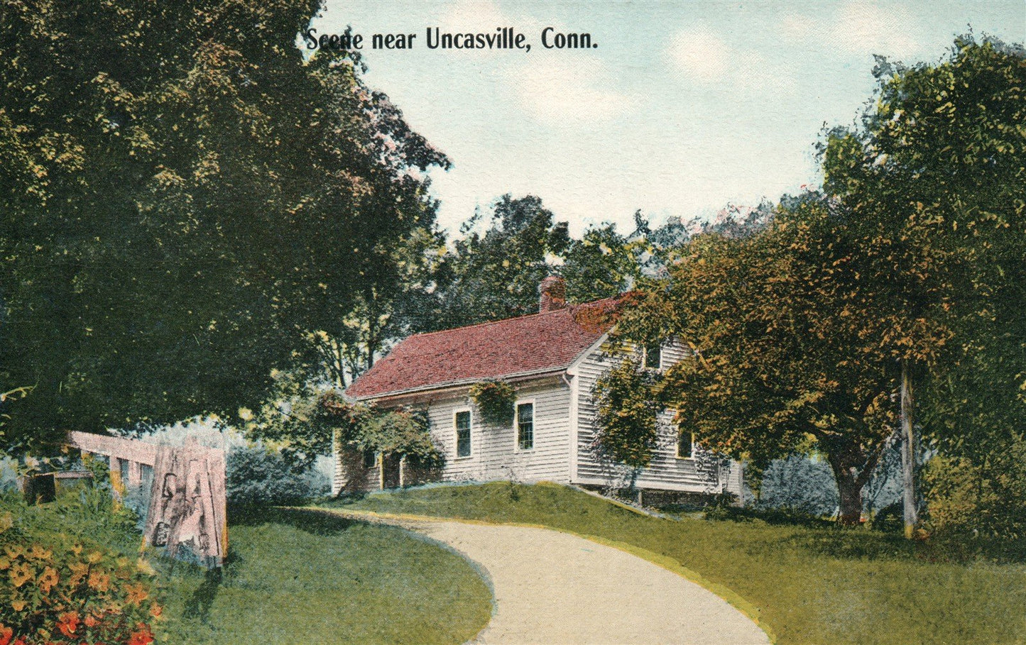 UNCASVILLE CT STREET SCENE ANTIQUE POSTCARD