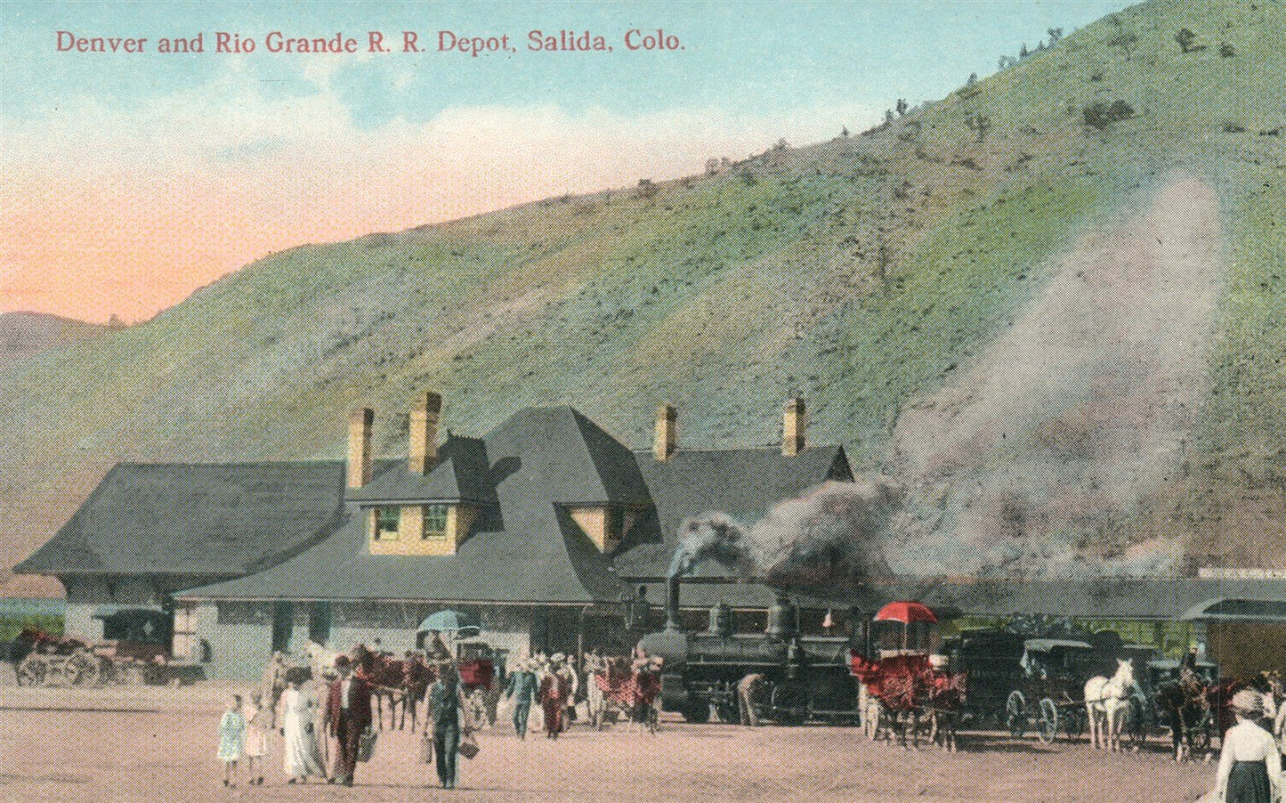 SALIDA CO RAILROAD STATION RAILWAY DEPOT 1915 ANTIQUE POSTCARD