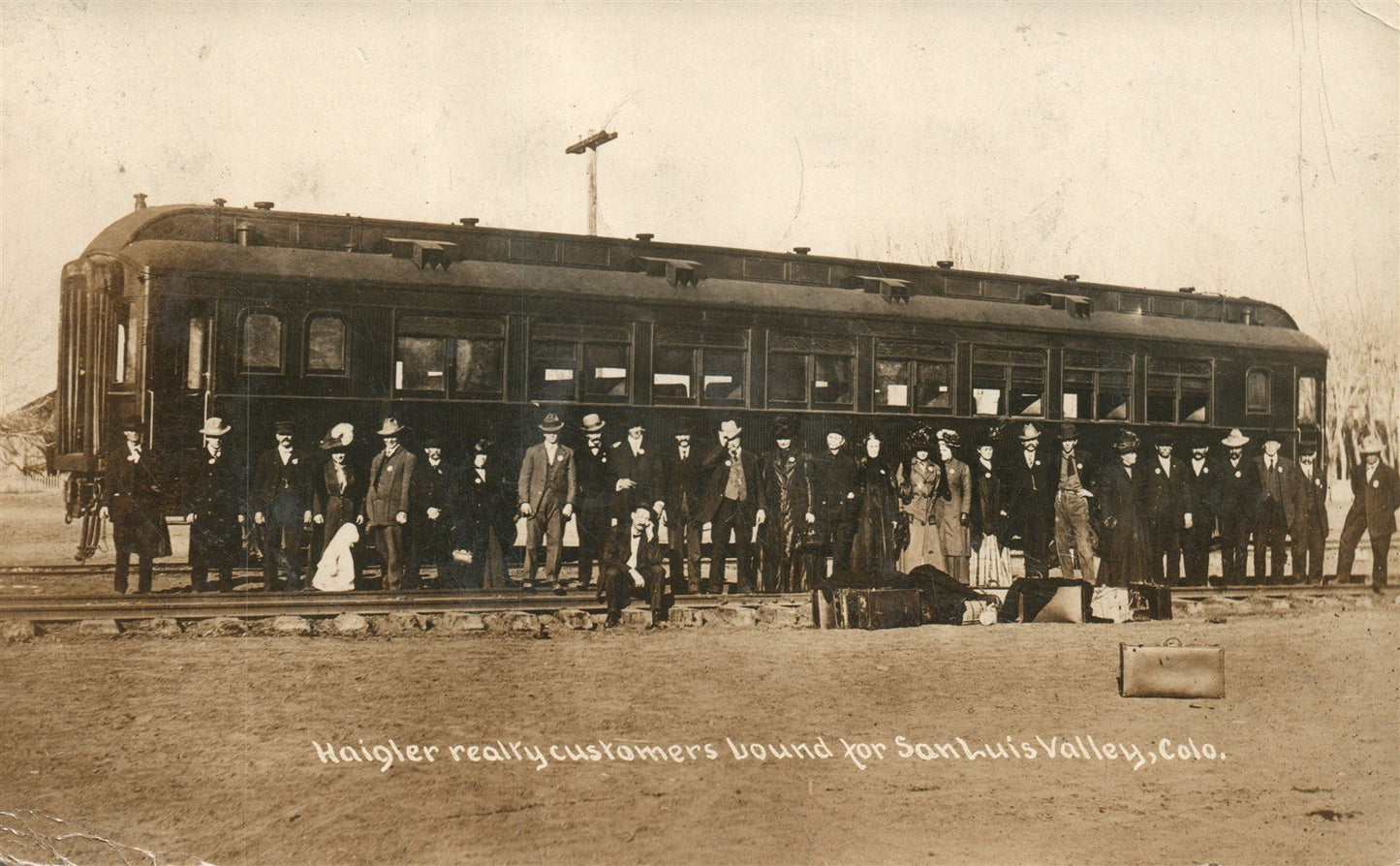 SAN LUIS VALLEY CO HAIGLER REALTY CUSTOMERS ANTIQUE REAL PHOTO POSTCARD RPPC