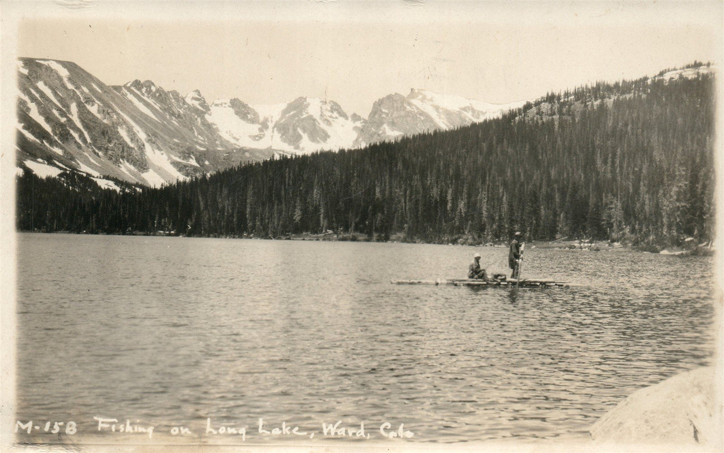 WARD CO FISHING ON LONG LAKE ANTIQUE REAL PHOTO POSTCARD RPPC