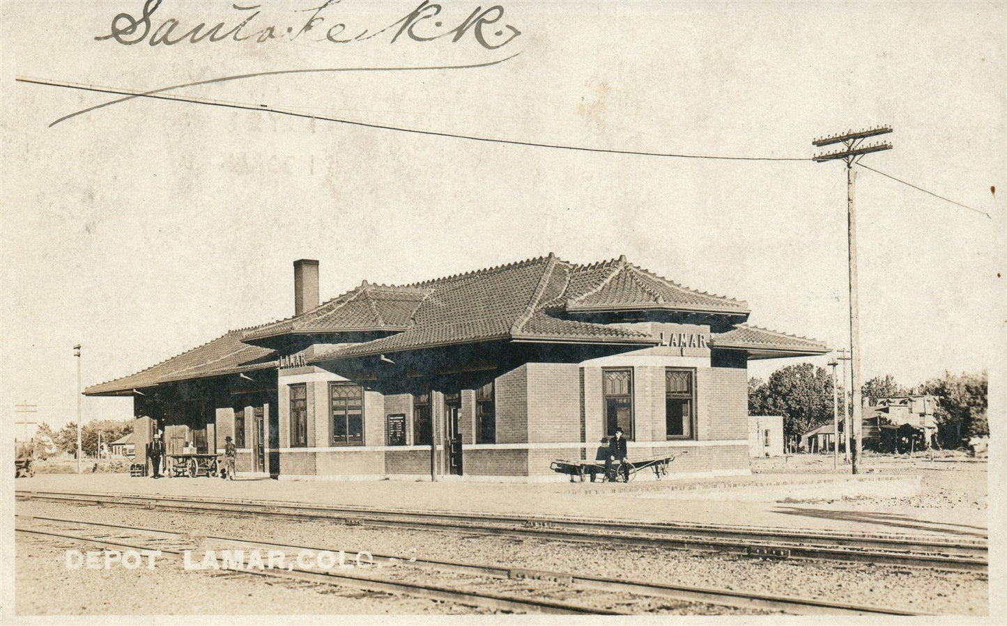 LAMAR CO RAILROAD STATION RAILWAY DEPOT ANTIQUE REAL PHOTO POSTCARD RPPC