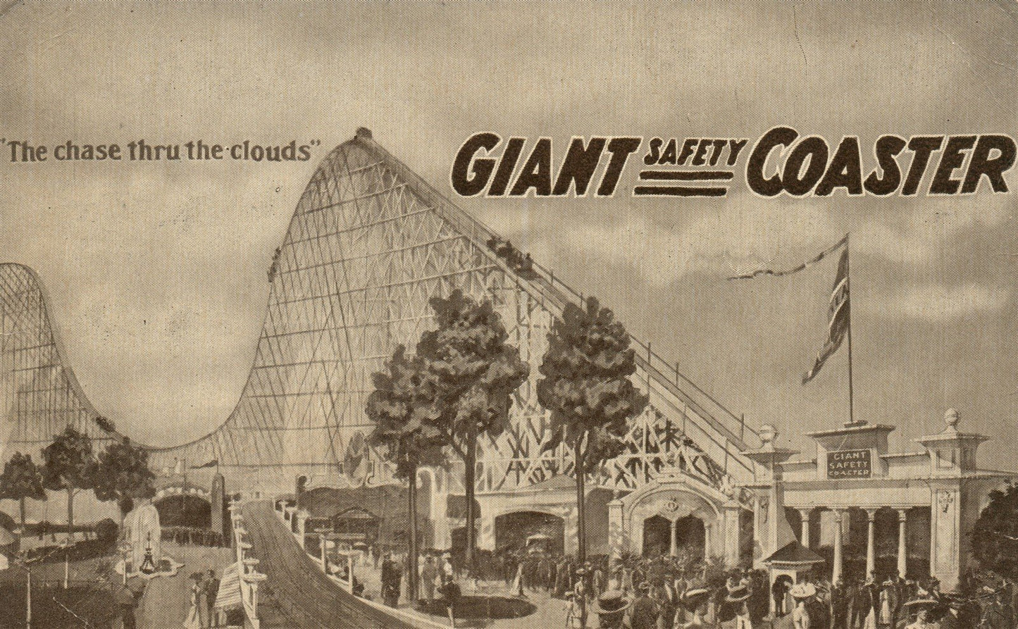 CHICAGO IL FOREST FLAG GIANT SAFETY COASTER ANTIQUE POSTCARD